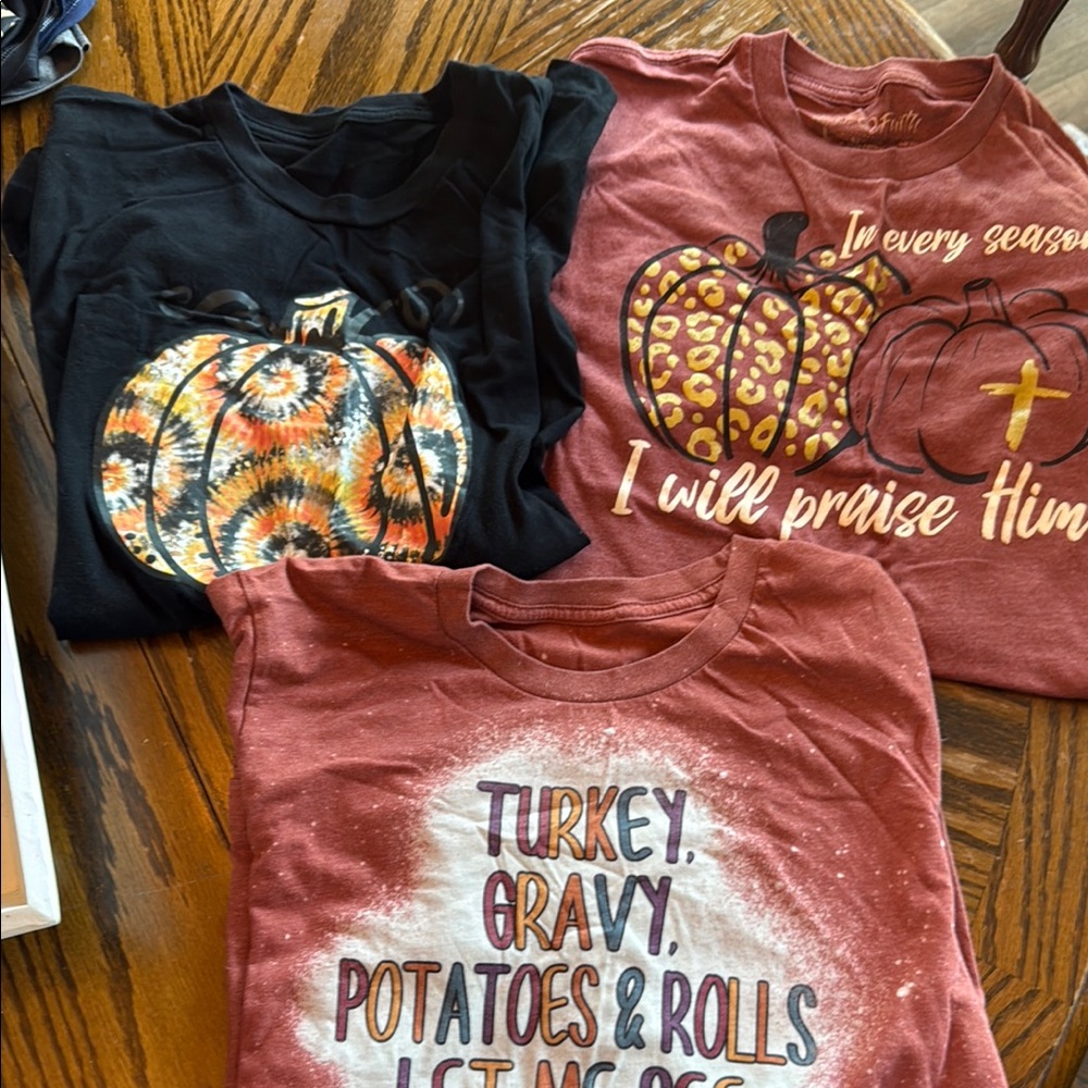 Set of Three Graphic T-Shirts with Fall Themes